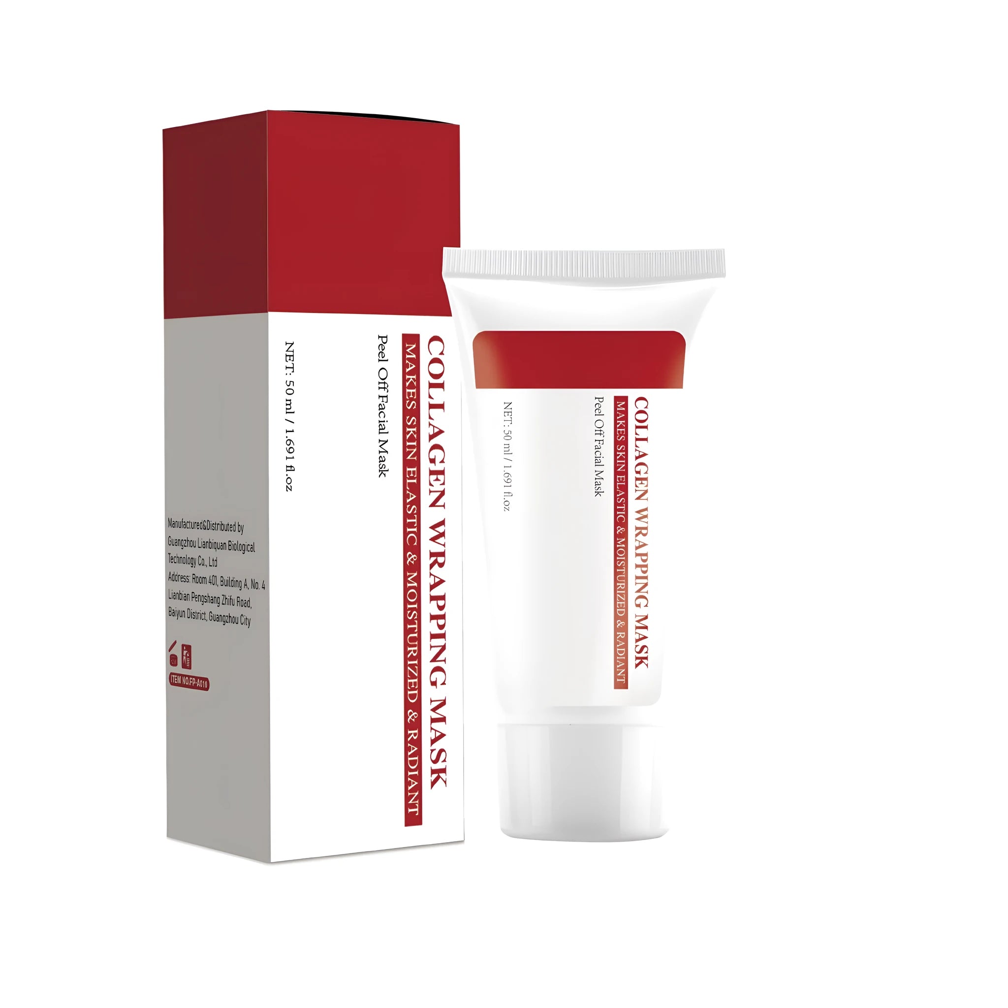Single-use hydrolysed collagen facial mask for hydration and brightening, 50ml net content.