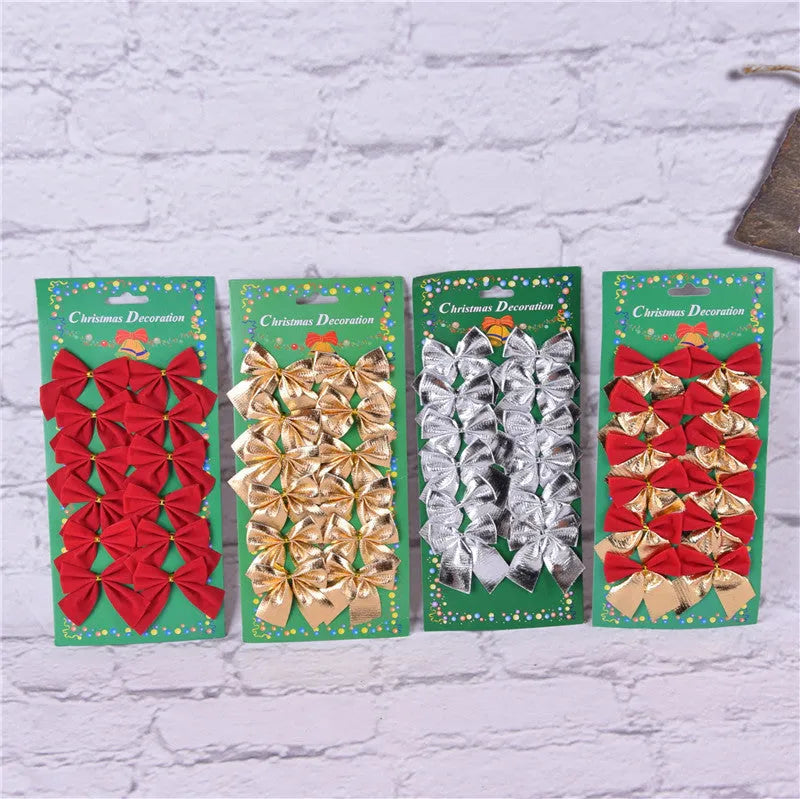 A 5 cm red gold and silver polyester Christmas decoration bow for tree ornaments.