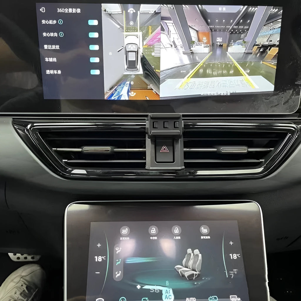 Goodway car air vent mobile phone holder with 360-degree rotating bracket mounted on a dashboard.
