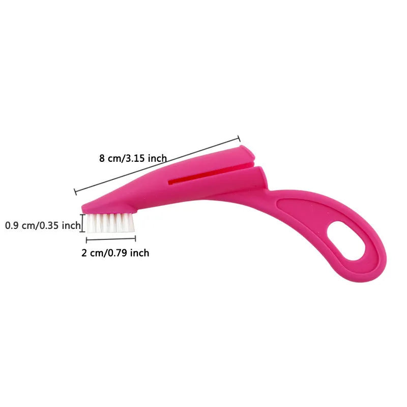 Red and white finger-sleeve toothbrush for cleaning dog and cat teeth, with soft silicone bristles.