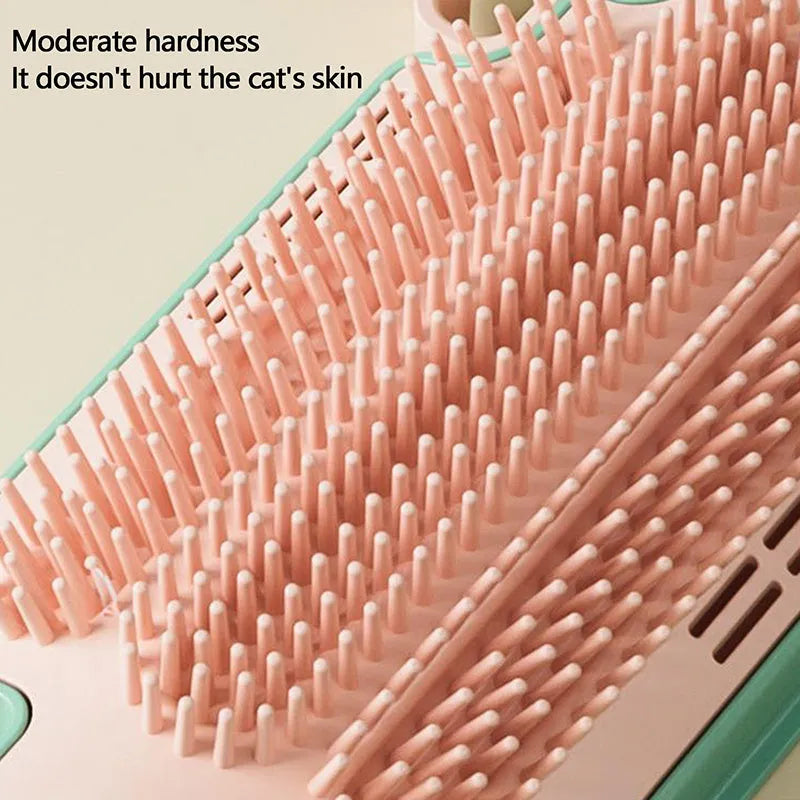 Ice cream cone shaped cat grooming brush with corner rubbing surfaces and attachment options
