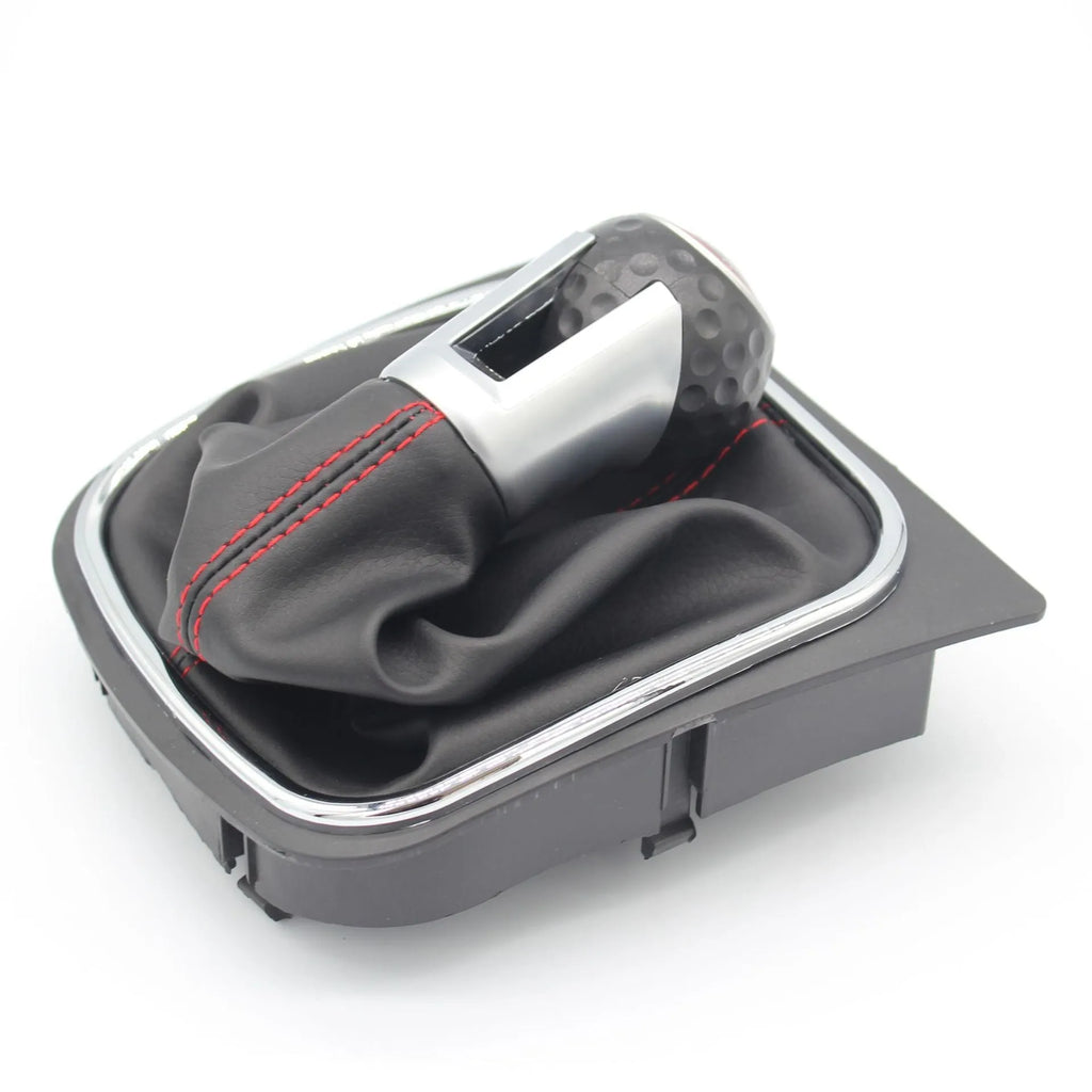 Leather manual gear shift knob for Volkswagen Golf models 5, 6, and 7 on a car gear lever.