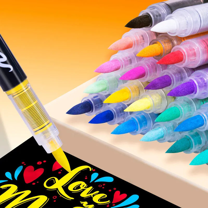 Straight liquid acrylic marker pens with soft head tips in multiple colour set configurations for painting