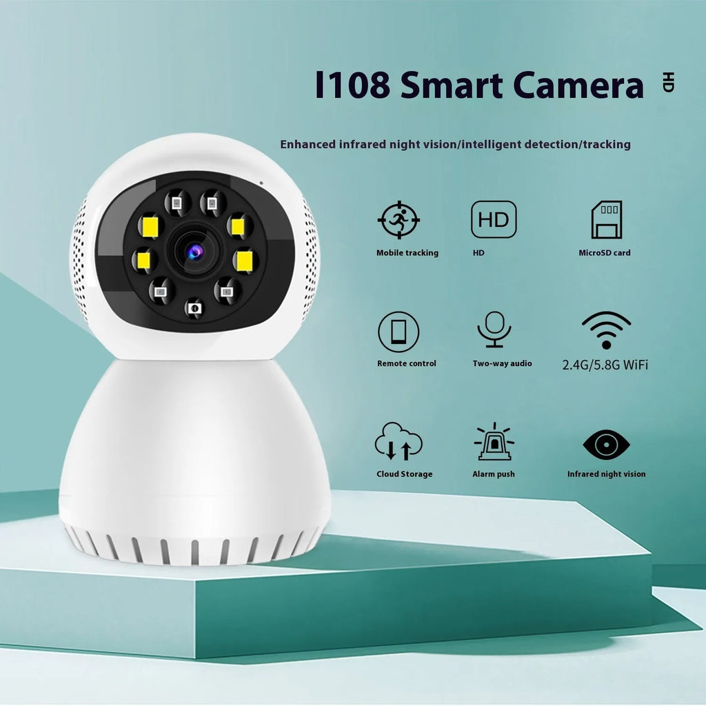 White dual-frequency wireless security camera with 1080p resolution and 12mm lens for home monitoring