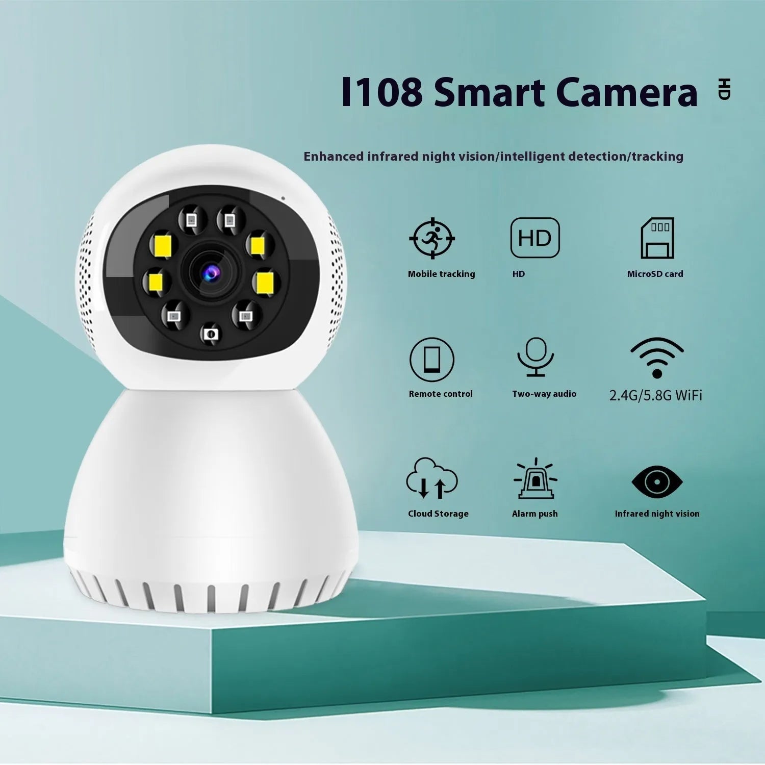 White dual-frequency wireless security camera with 1080p resolution and 12mm lens for home monitoring