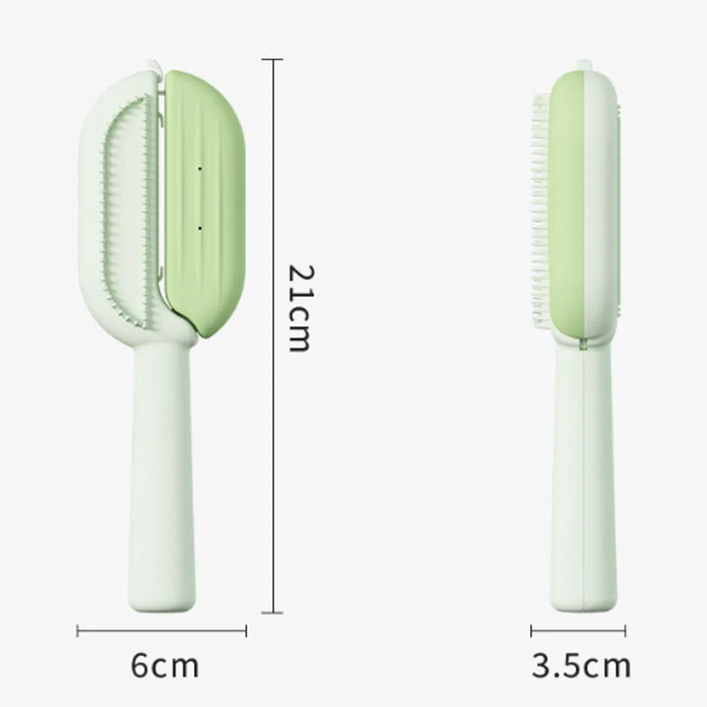 Blue pet grooming comb with water tank cleaning system for dogs and cats measuring 21cm long