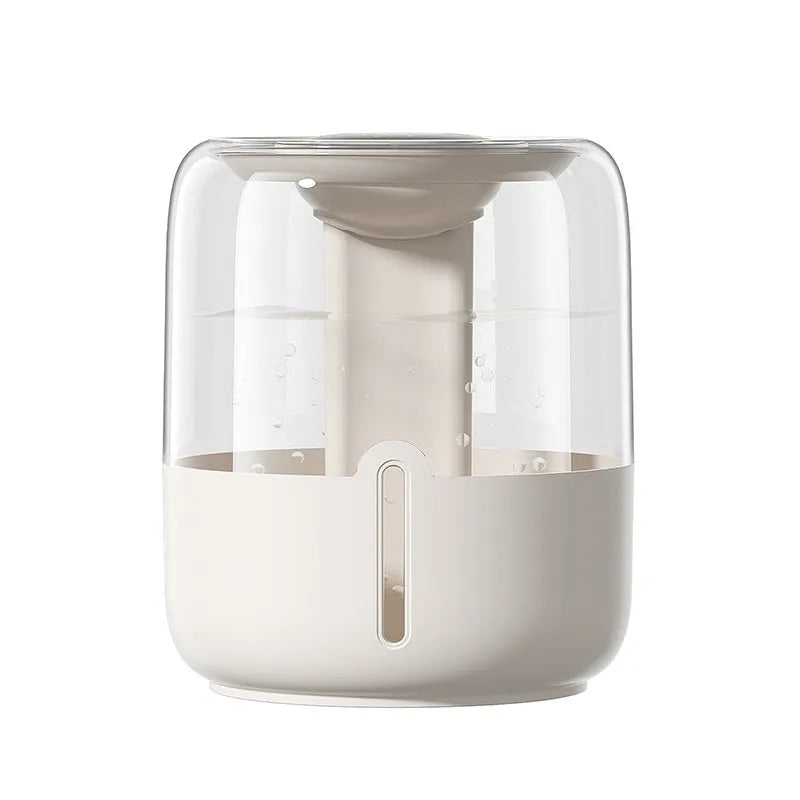 Beige round USB portable humidifier with digital display, dual spray nozzles, and night light on