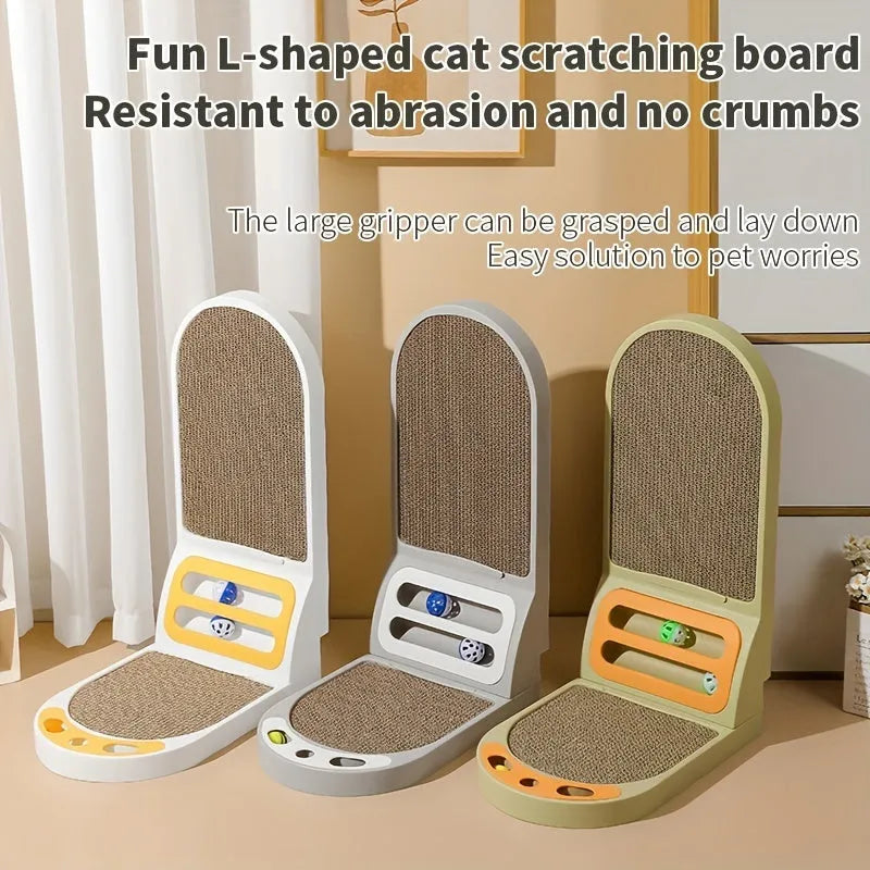 Grey L-shaped vertical cat scratching board for multi-angle furniture protection