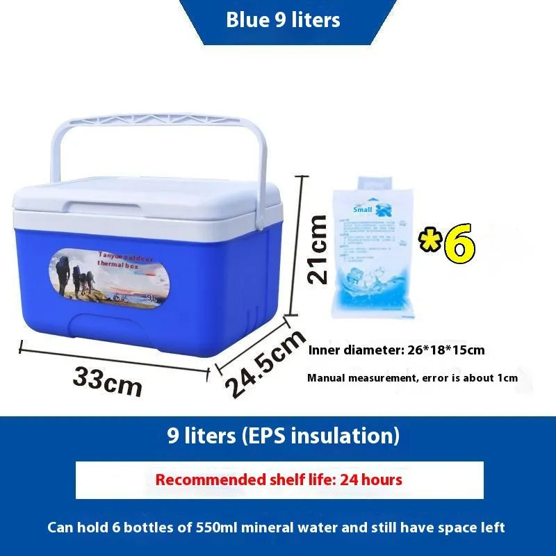 Blue insulated lunch box with aluminium foil interior, available in multiple capacity sizes.