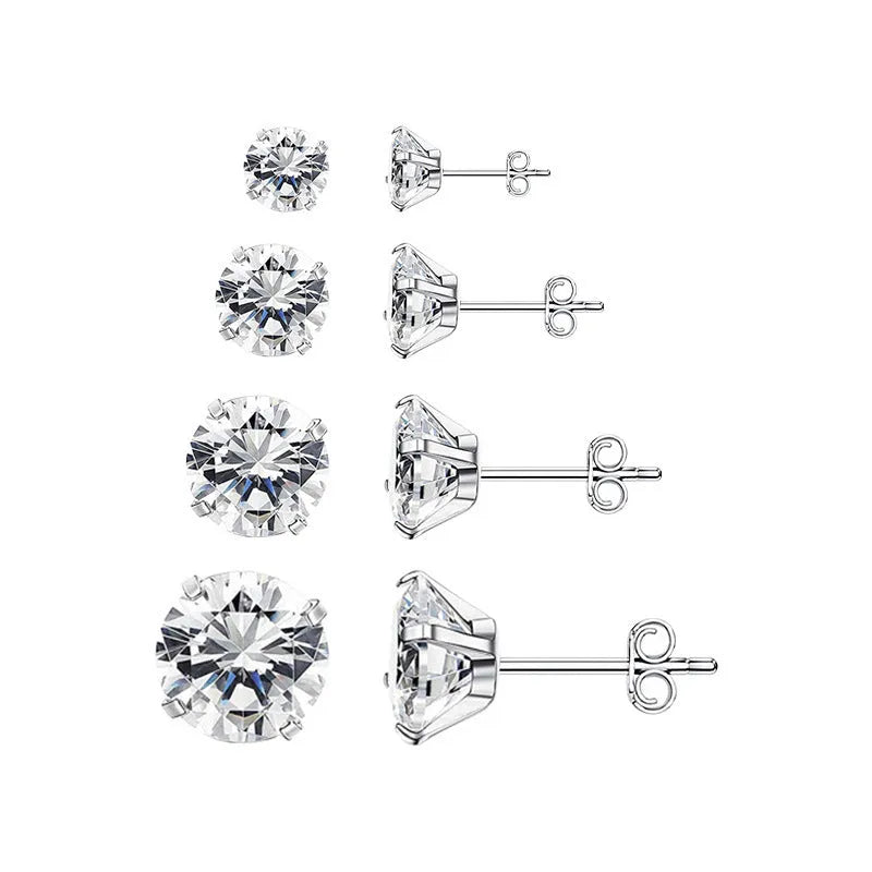Square cut zircon geometric stud earrings in stainless steel with gold or silver tone finish