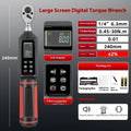 Electronic digital torque wrench with display showing torque measurement and chrome-vanadium steel construction