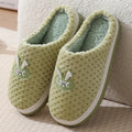 Rabbit plaid pattern women's house slippers with thick rubber sole and artificial fur lining