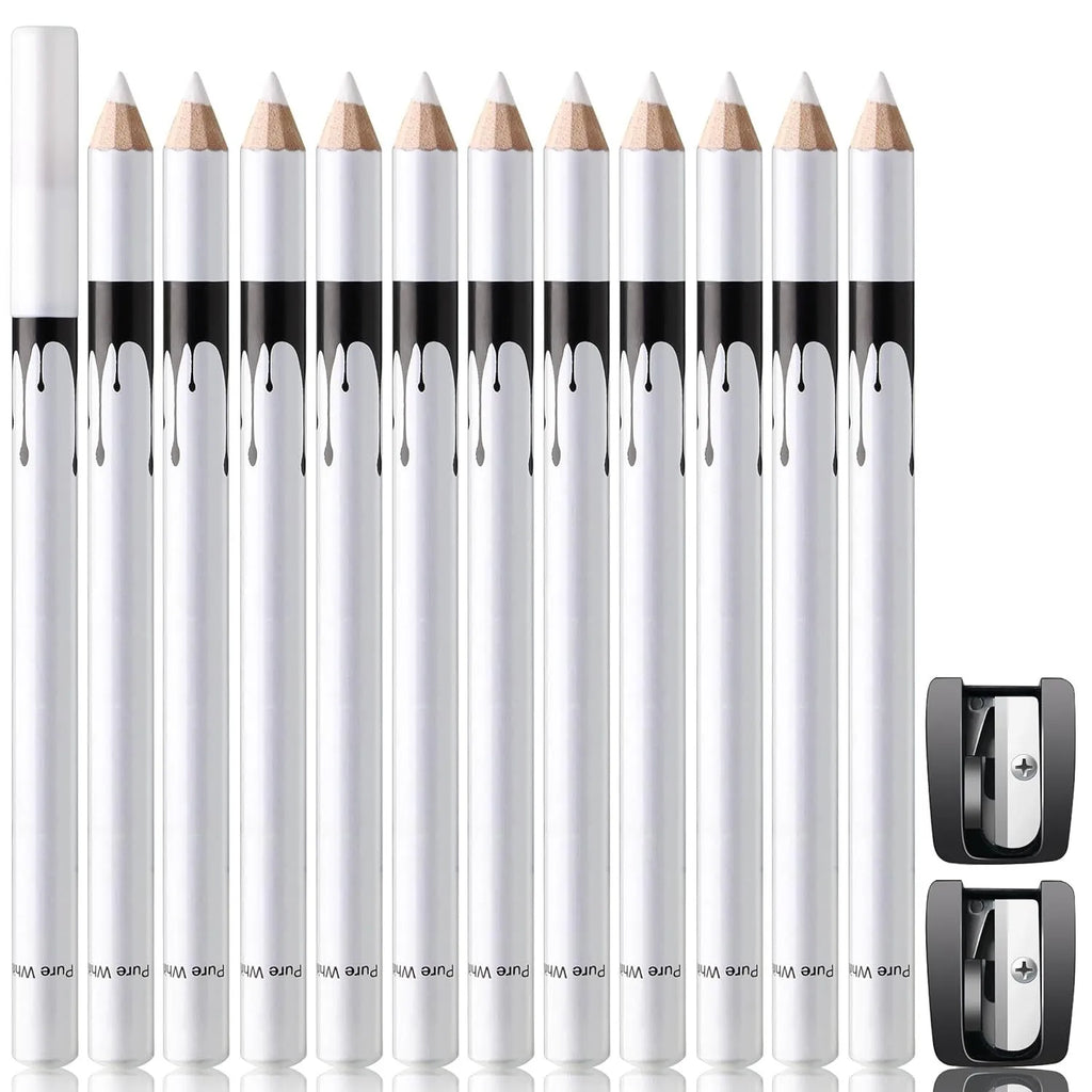 12 white and black waterproof eyeliner pencils with sharpener for multi-use makeup application