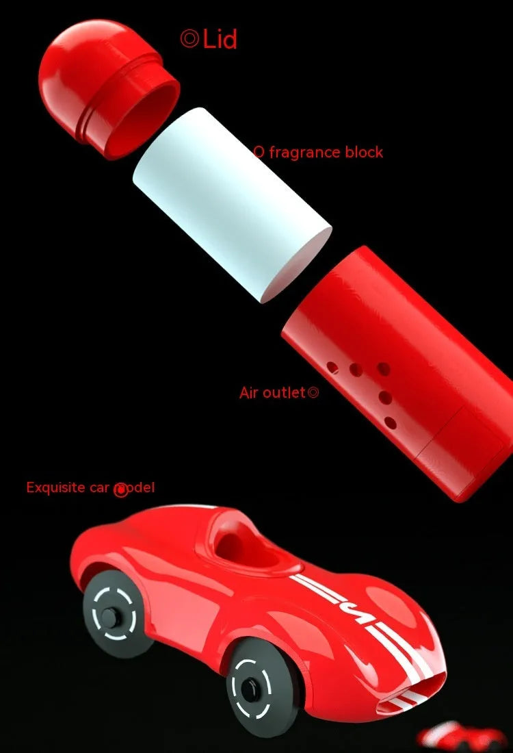 Round car shaped solar aromatherapy decoration for vehicle interiors in black, red or white colours