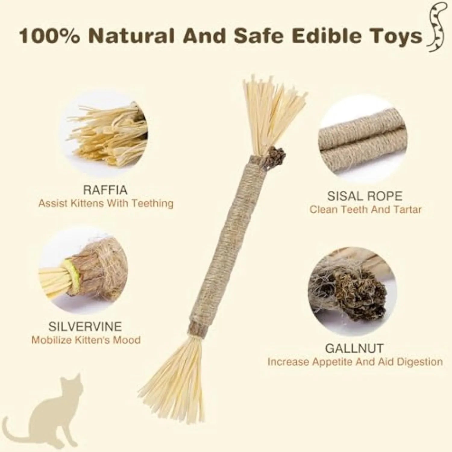 3-pack of natural silvervine chew sticks for cats on a wooden surface