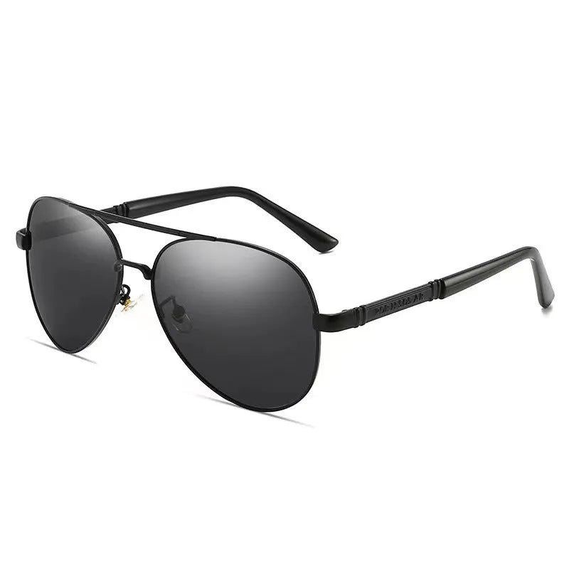 Men's metal-frame sunglasses with polarised or colour-changing lenses in gold, black, or silver.