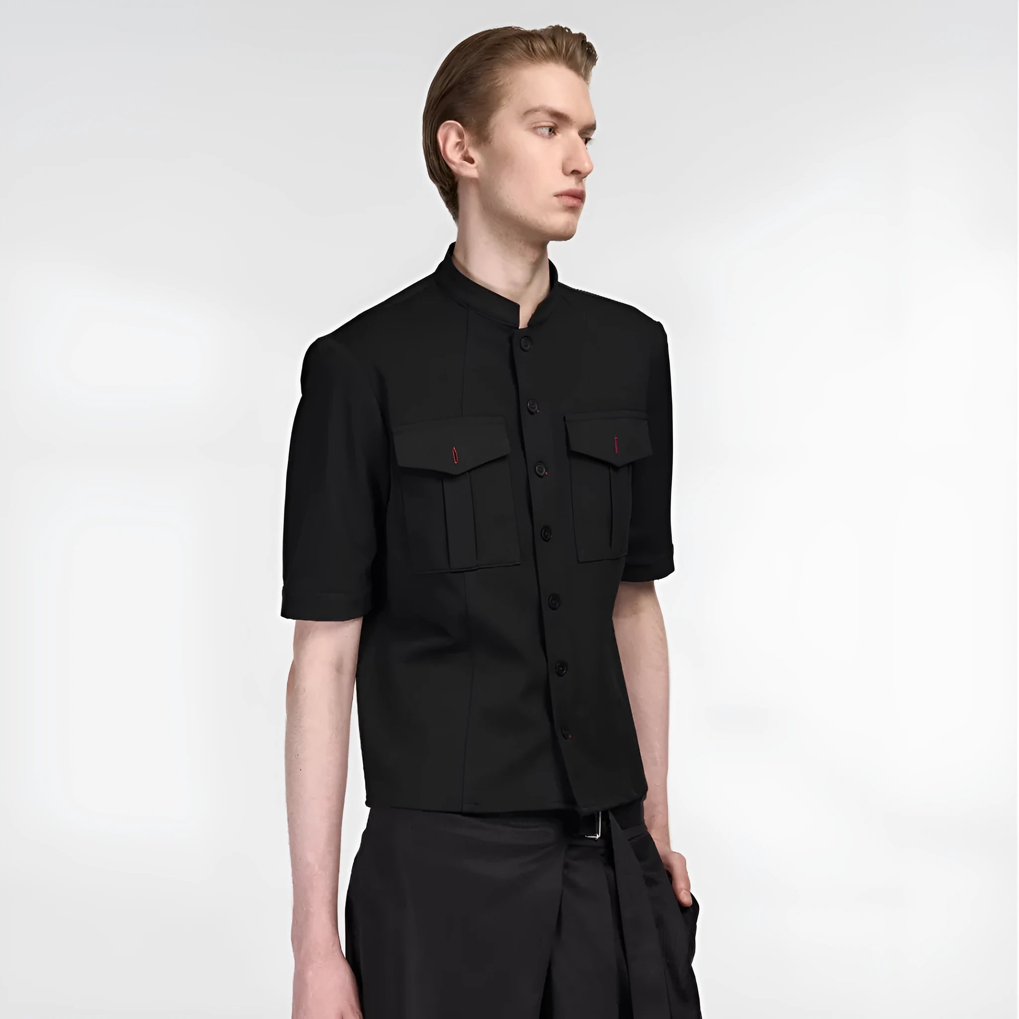 Handmade black Red Eye hunting half sleeve shirt with a loose fit and shirt collar.