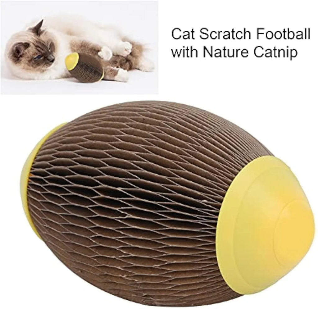 Corrugated paper catnip football toy for cats scratching and play