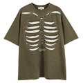 Men's black skull print cotton T-shirt with drop shoulder sleeves and loose fit streetwear style