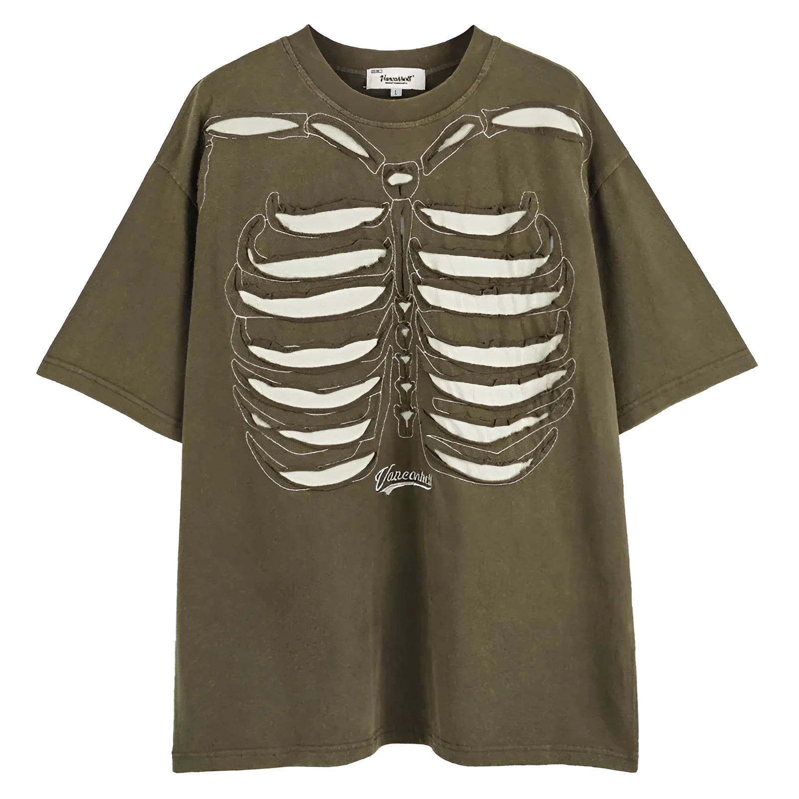 Men's black skull print cotton T-shirt with drop shoulder sleeves and loose fit streetwear style