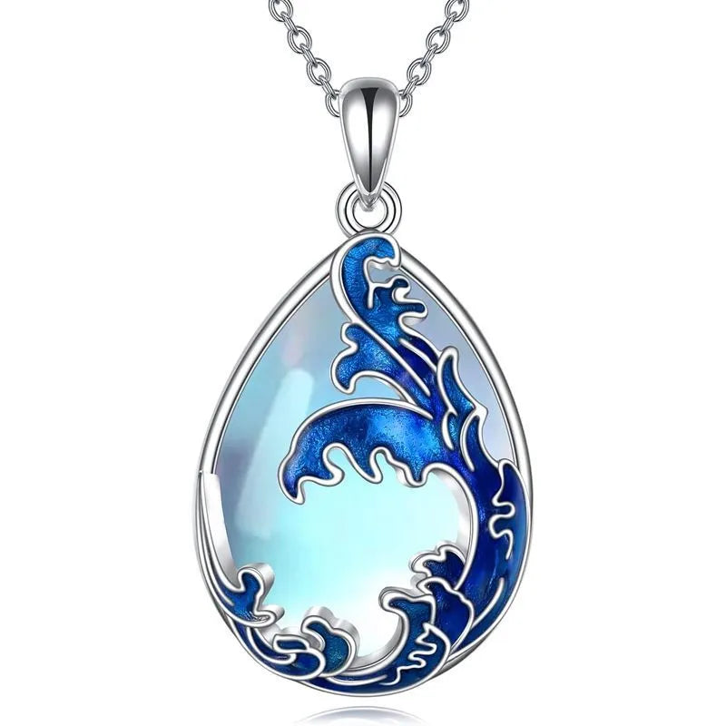 Blue alloy pendant necklace with love heart design for women's jewellery