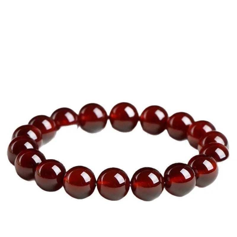 Natural orange red garnet ball crystal bracelet with traditional ruyi charm in retro style