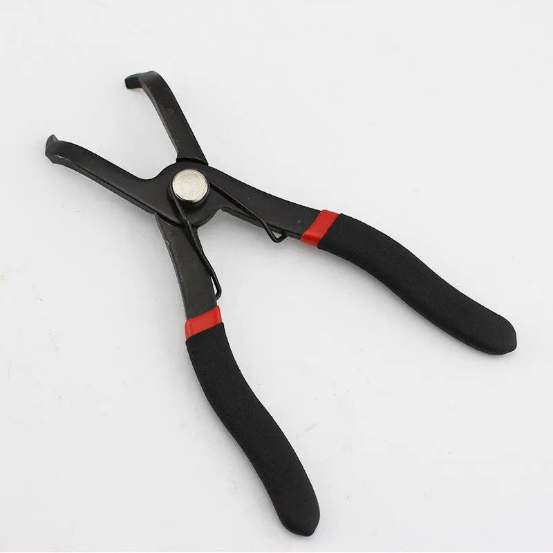 Red handled interior round nail removal pliers with 50# carbon steel construction.