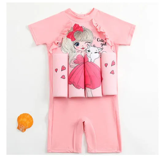 Buoyancy swimsuit with cartoon plaid pattern for early education swimming pool use