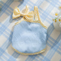 Small dog vest with heart bow suspenders in elastic material showing Bondi Blue colour option