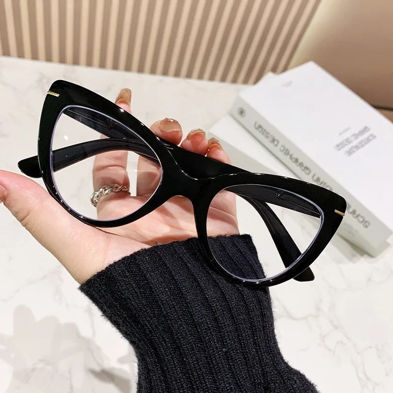 Women's large cat's eye frame reading glasses with decorative dragon and phoenix elements