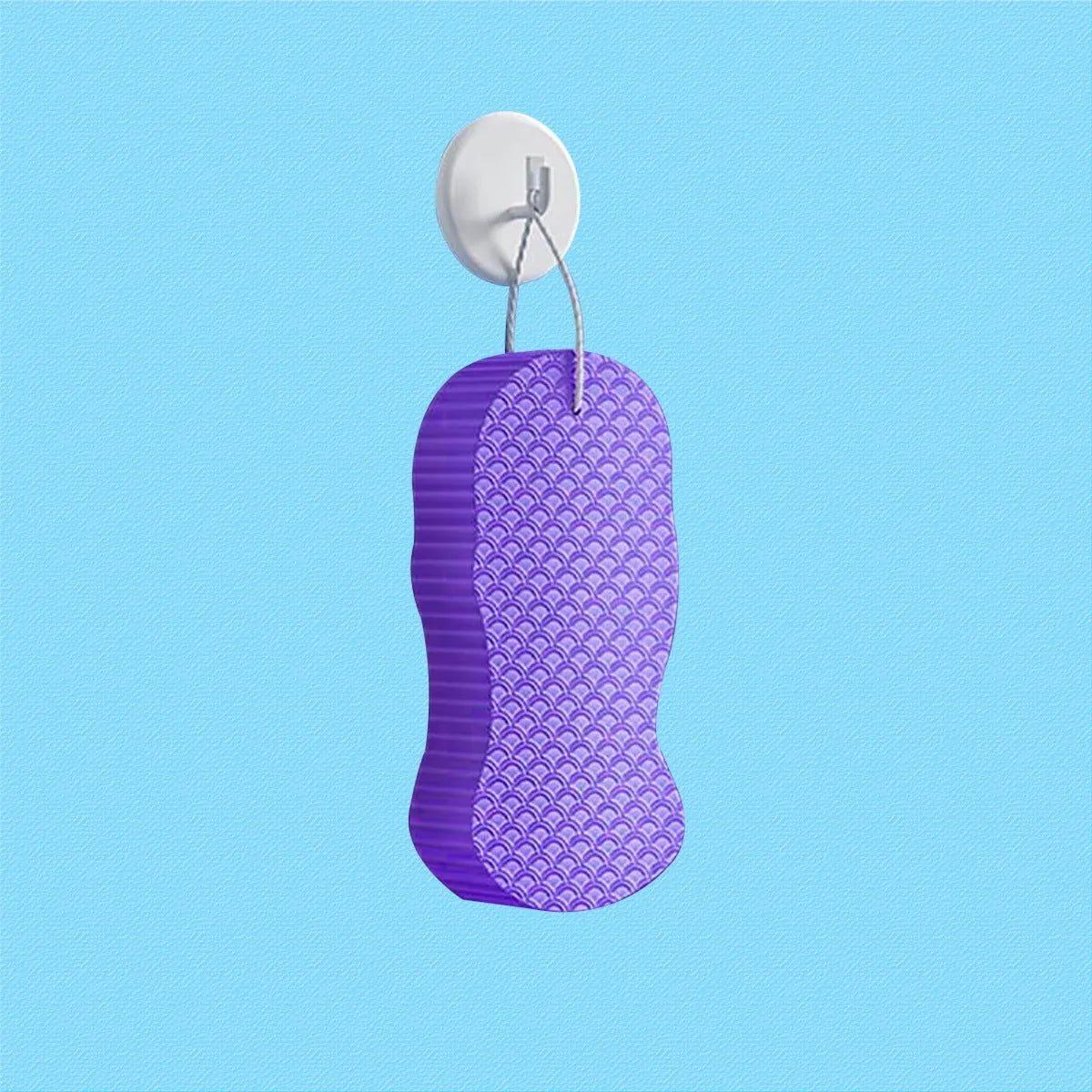 3D fish scale pattern bath sponge in white, grey, pink or light blue colours for gentle body exfoliation