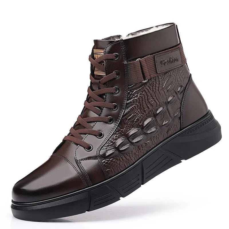 Black velvet style fur-lined snow boots with genuine leather upper and lace-up front design