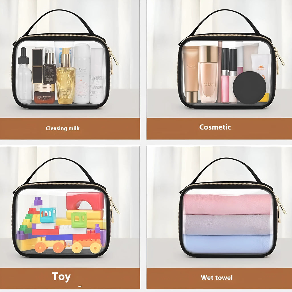 Transparent PVC lipstick storage bag with chain handle in multiple colour options