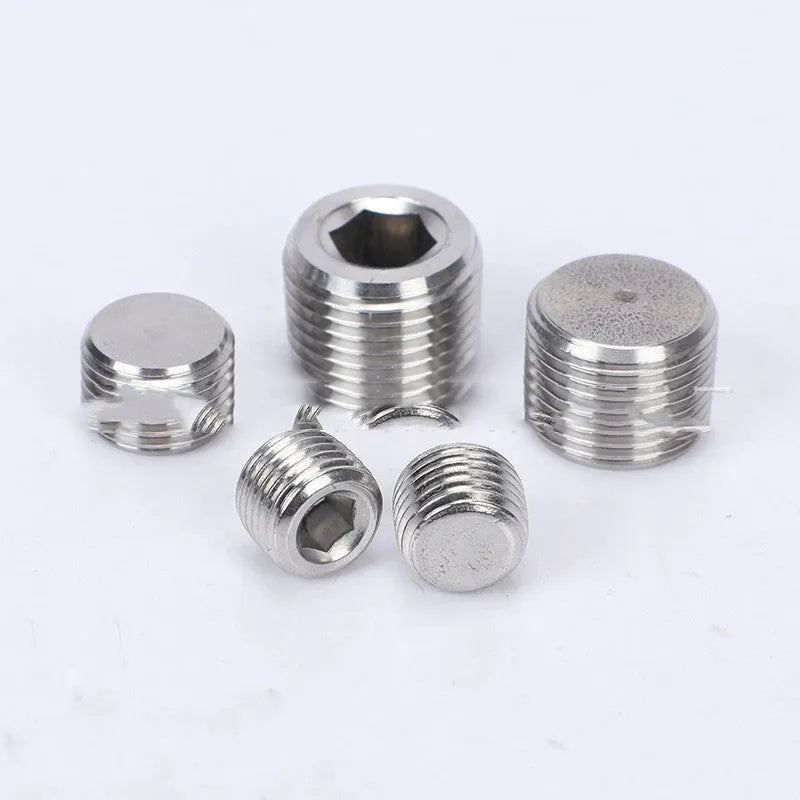 Stainless steel hexagon plug with 3/8 inch thread for pipe bulkhead sealing