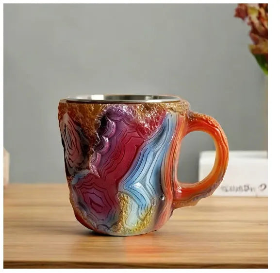 400ml resin coffee mug with mineral crystal design and handle in multiple colour options