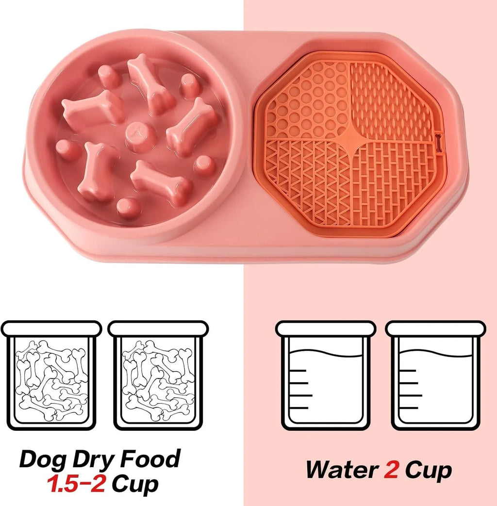 Blue slow feeder dog bowl with puzzle ridges and non-slip base for small to medium dogs.