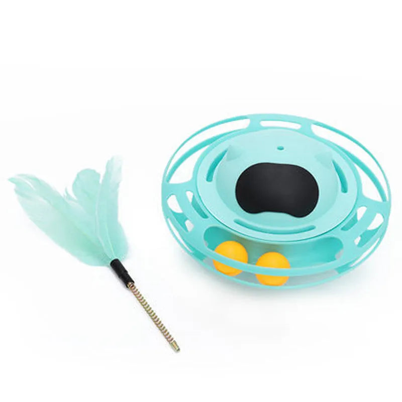 Pink cat stick toy with self-hi tumbler turntable measuring 17 cm by 10 cm