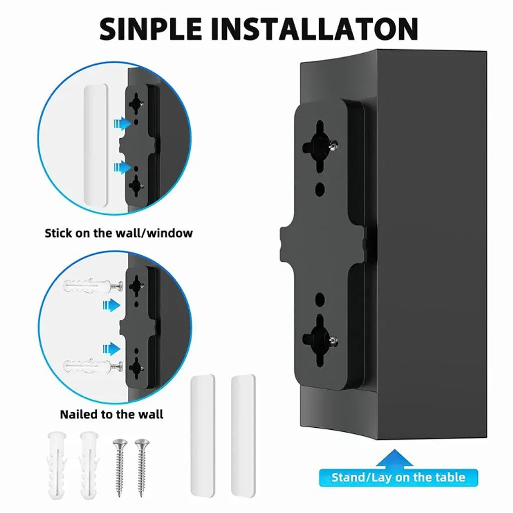 Black HD digital television antenna with mounting accessories including expansion tubes, screws, cable ties and adhesive tape