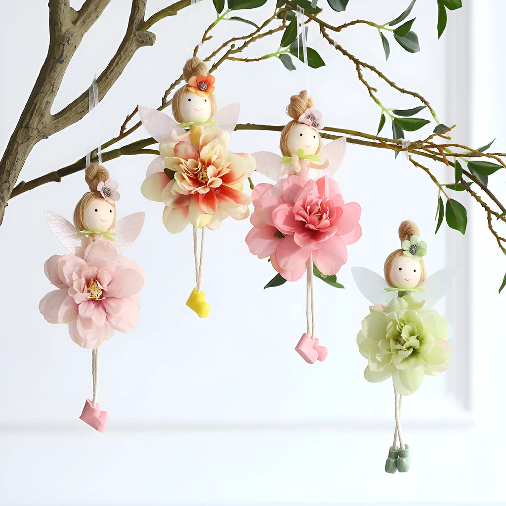 FARCENT cloth Easter elf pendant with flower angel girl design in dark pink, pink, green, and yellow colour options.