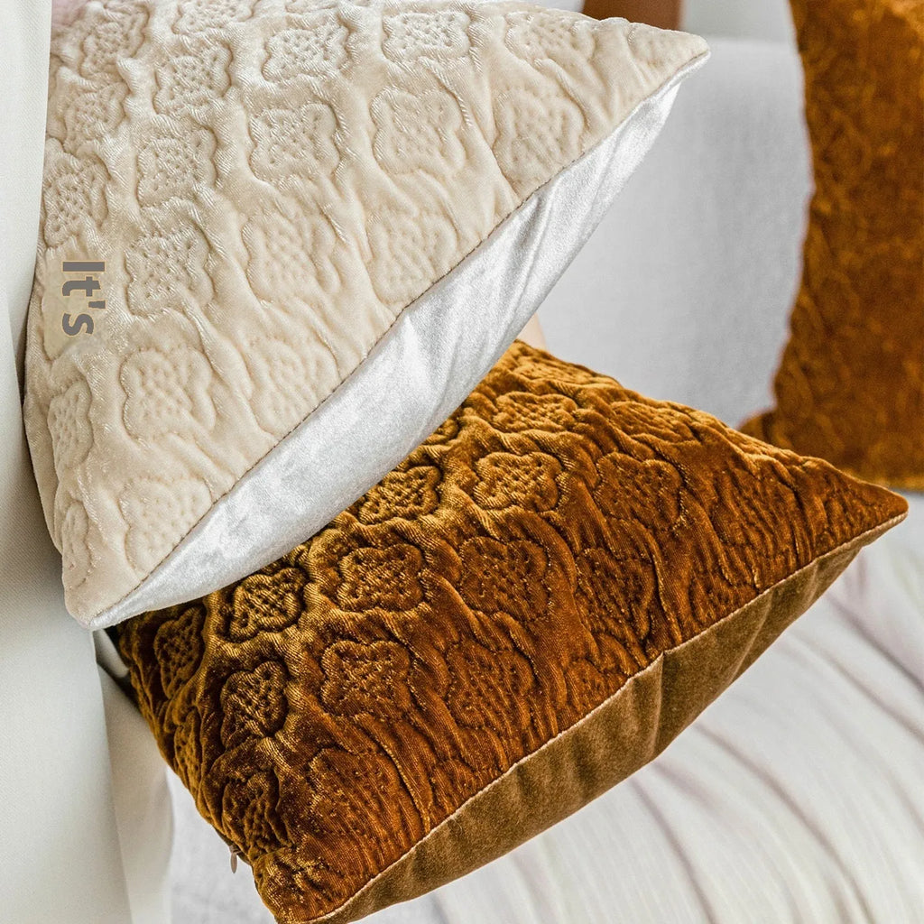 Brown gold antique style quilted cushion pillow with three-dimensional pattern