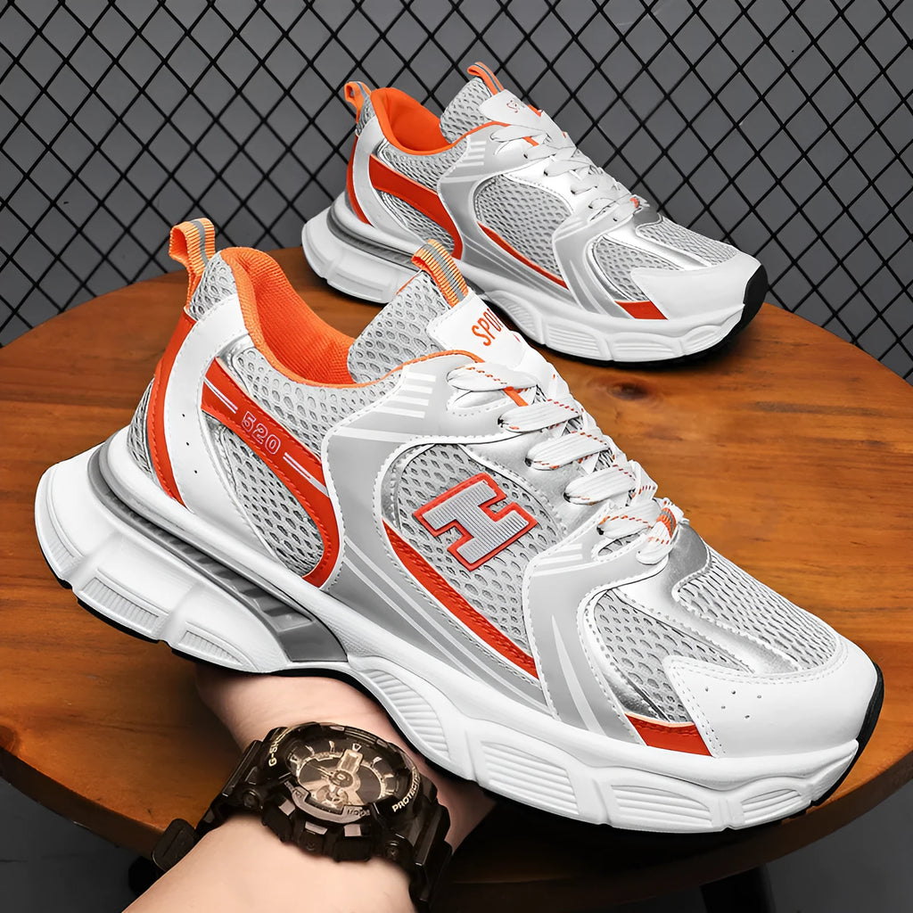 Men's mesh casual running shoes in multiple colours with plastic sole and round toe design