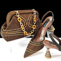 Pointed toe women's high heels with wine glass heel and matching bag in various colours