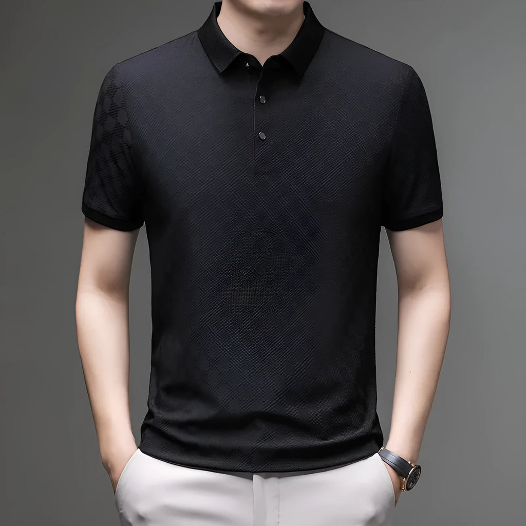 Rhombus thin Ice Silk short sleeve T-shirt with side slit detail in black, green, or brown.