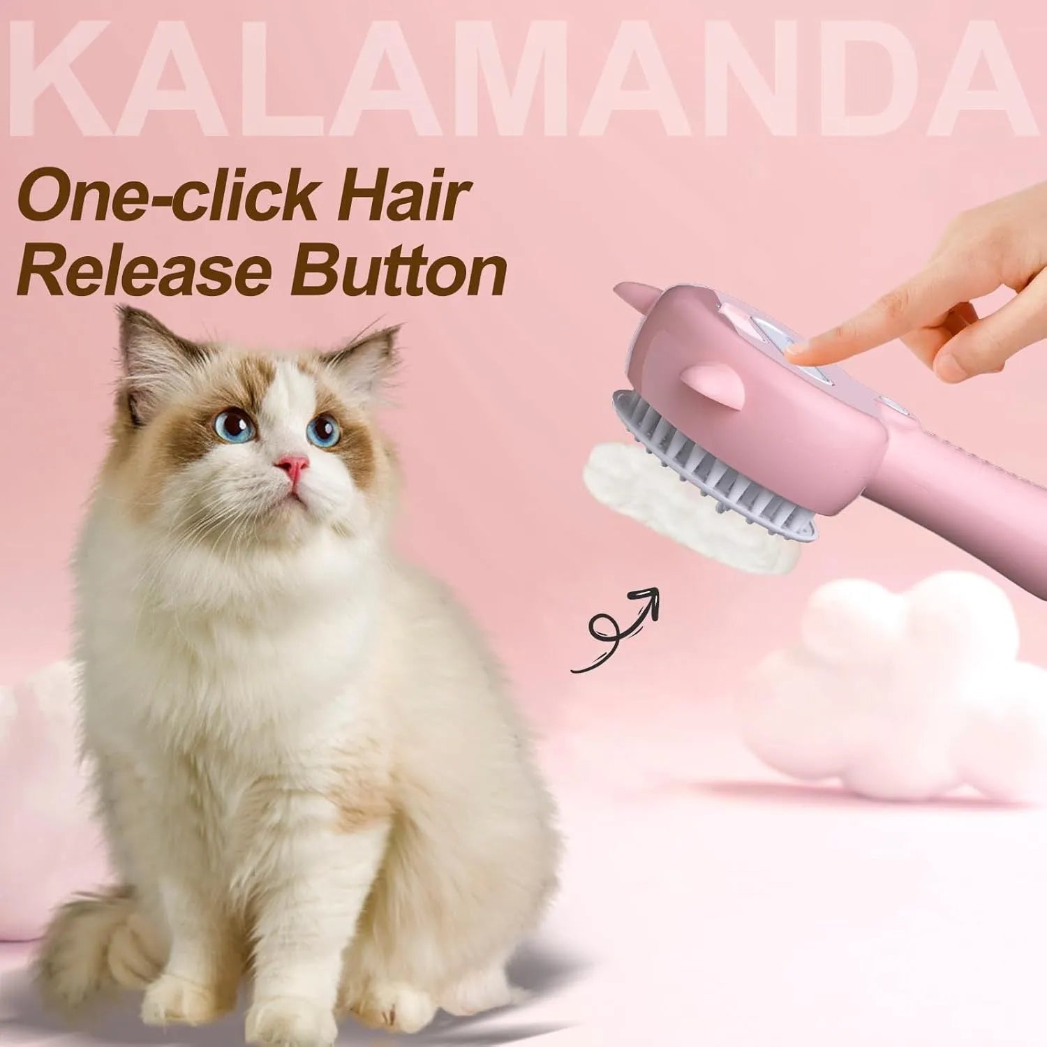 Blue cat ear-shaped pet grooming brush with rubber bristles and misting function