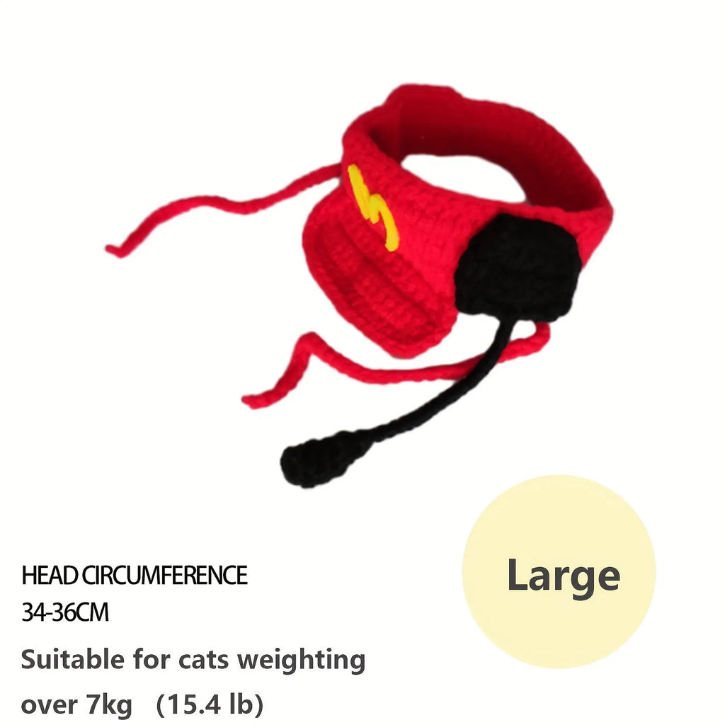 Handmade chef hat and matching cotton knitted sweater costume on a small cat or dog