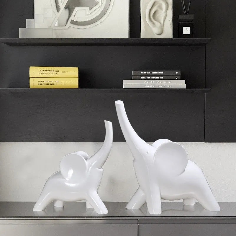 Modern resin elephant ornament figurine in rose gold or white colour with contemporary design