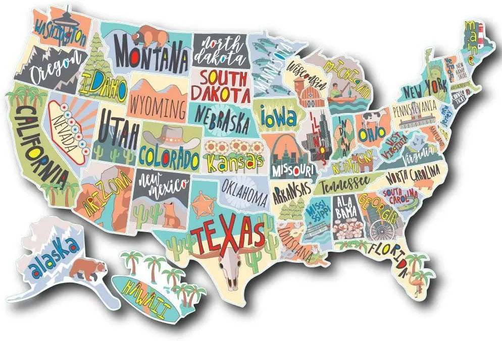 Travel-themed car body sticker set with adhesive letters and map design for vehicle personalisation