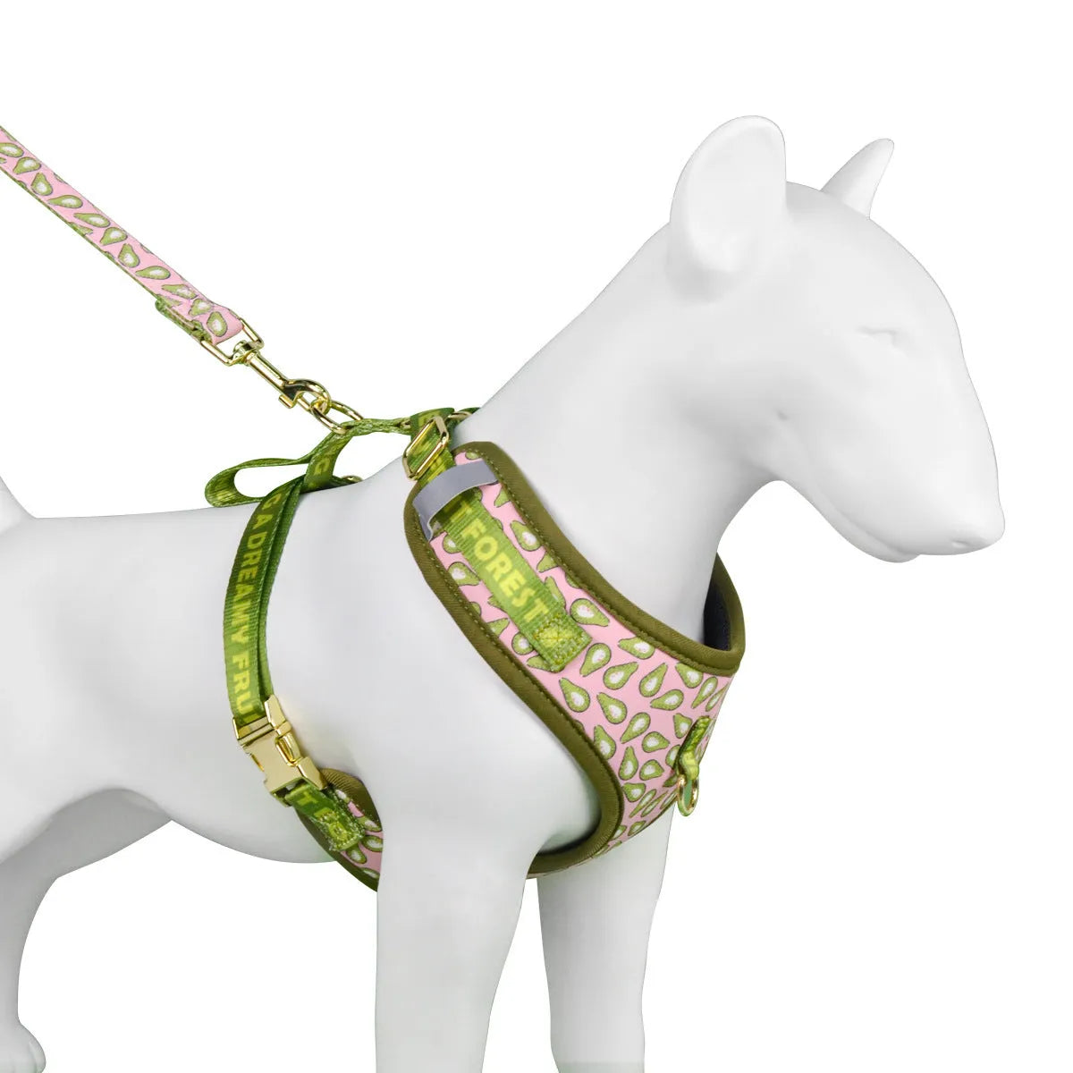 Colourful polyester dog harness for medium and large breeds on a white background