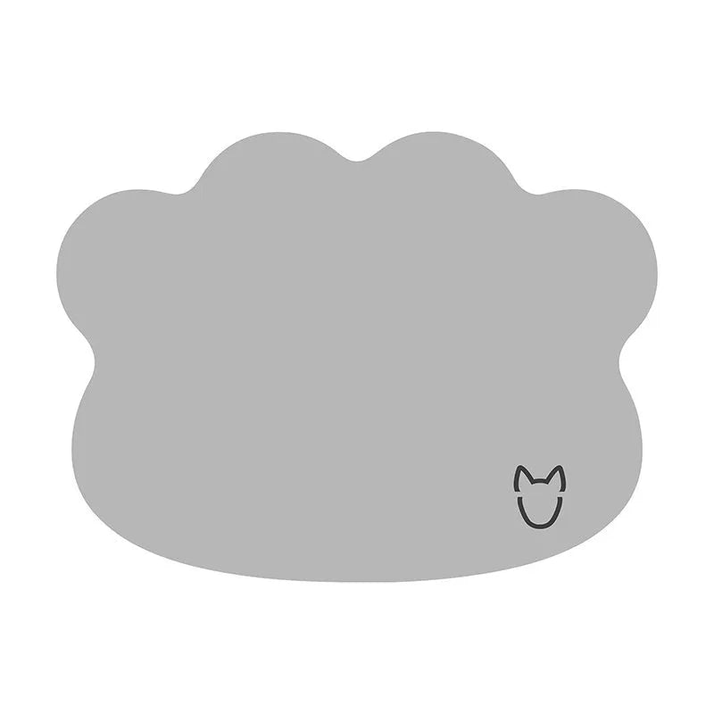 Ice silk pet cooling mat for dogs in light grey with dog head pattern and non-slip base