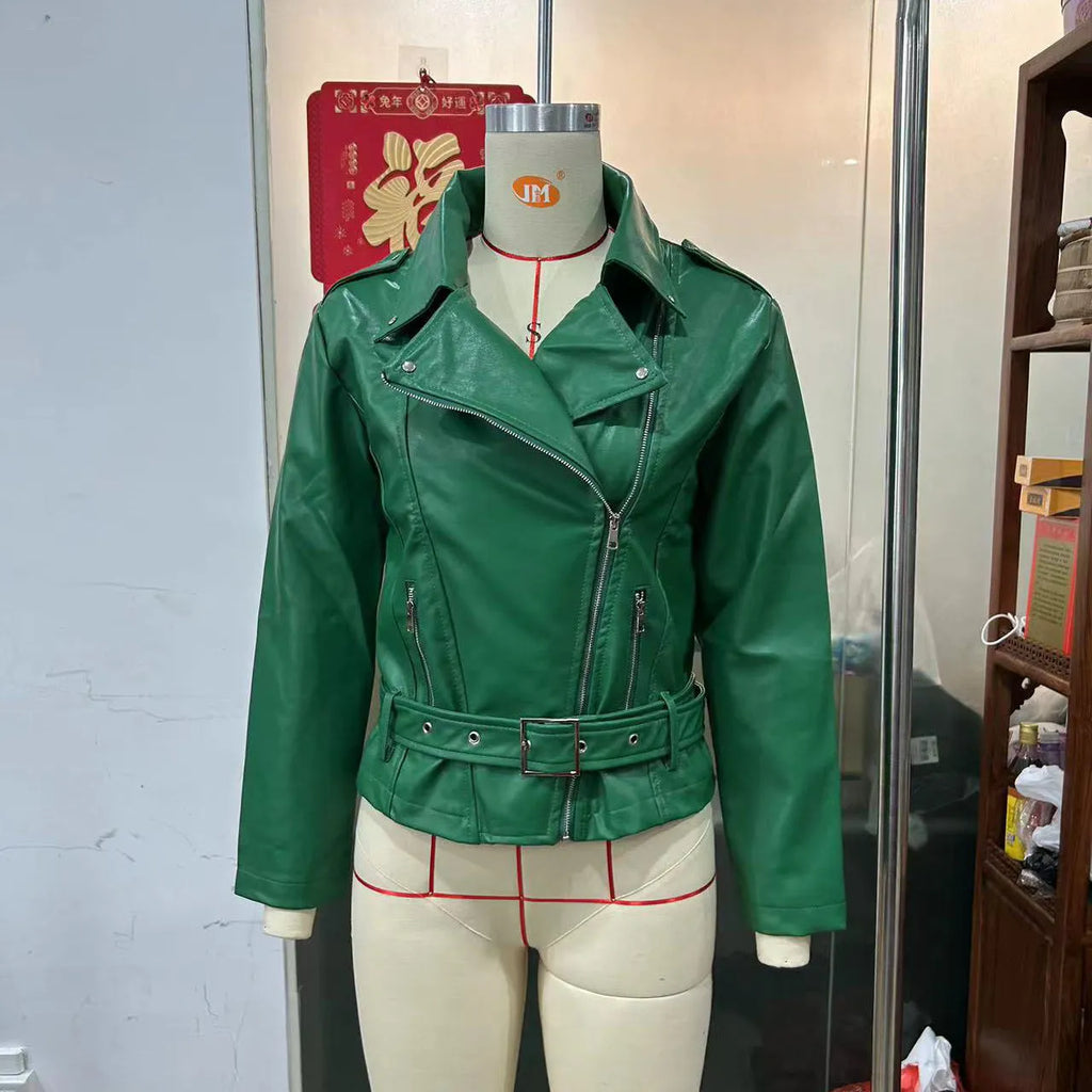 Punk locomotive style jacket with drawstring closure and Peter Pan collar in polyester fabric
